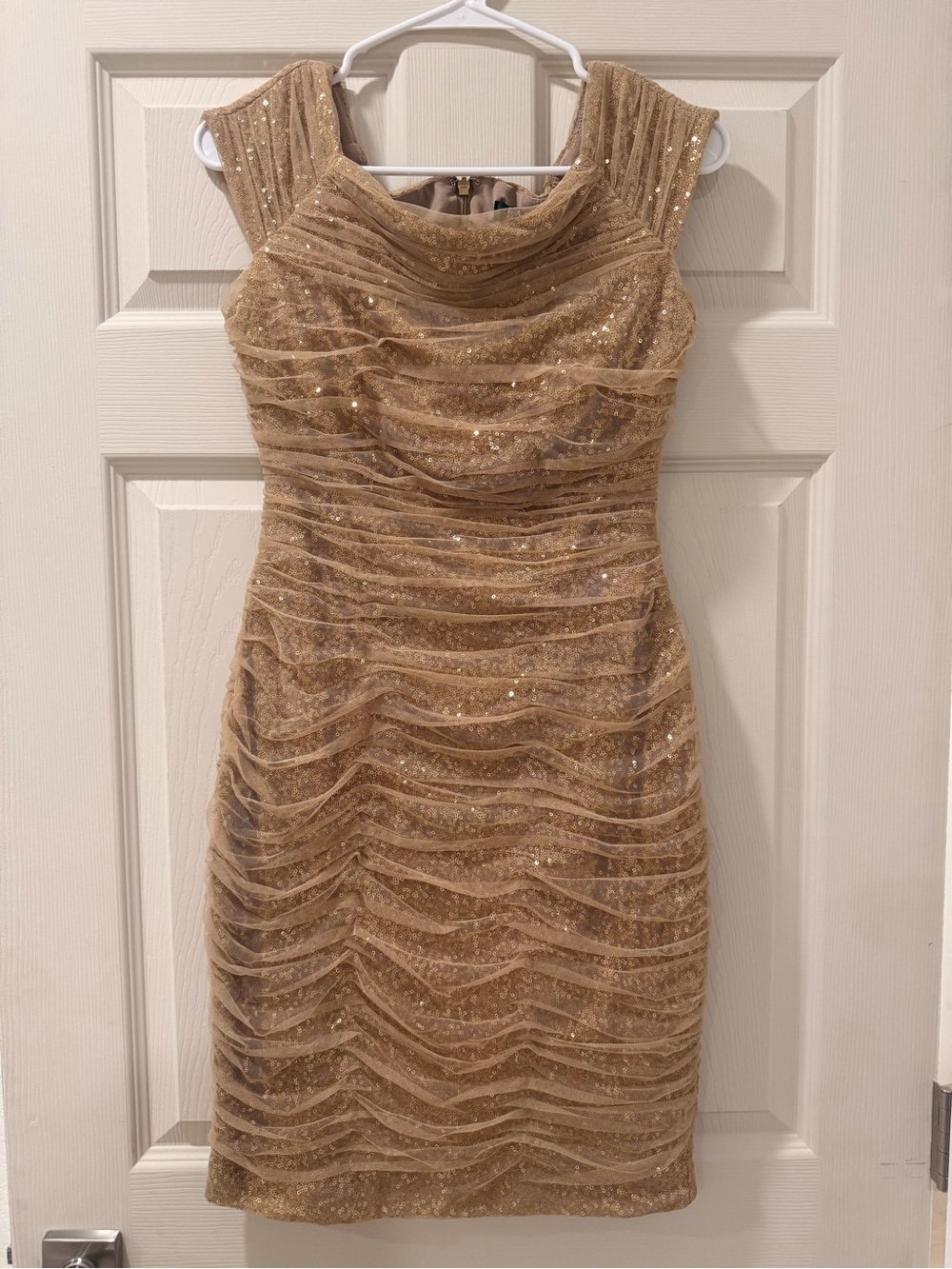 Ralph Lauren Gold Sequin Ruched Cocktail Dress